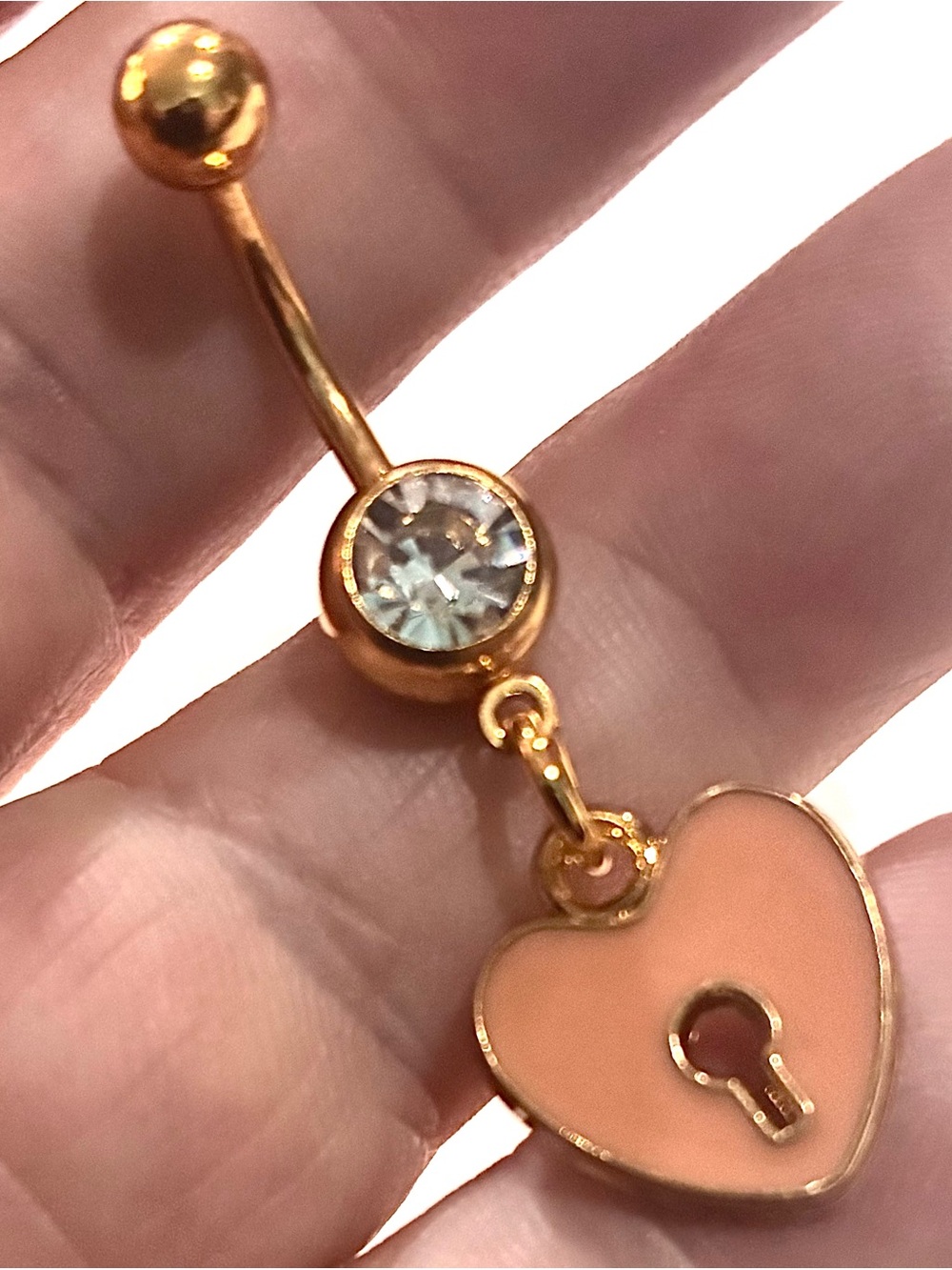 NAVEL BELLY RING heart key lock